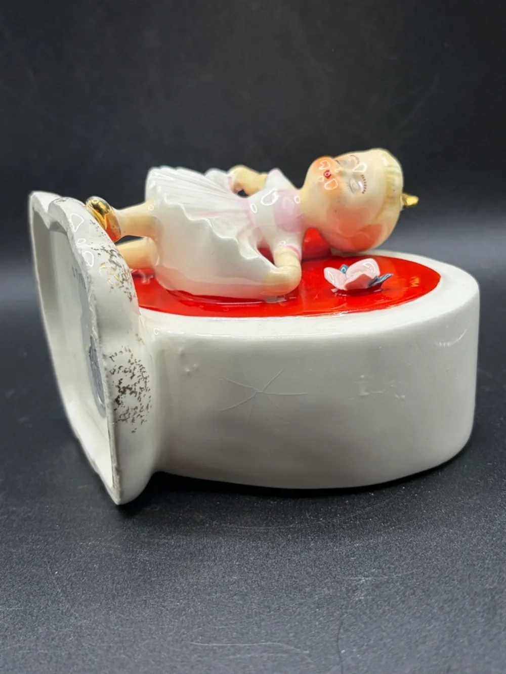 Napco Vintage Hand Painted Sweet Heart Ceramic Girl Figure Vase Planter S719B